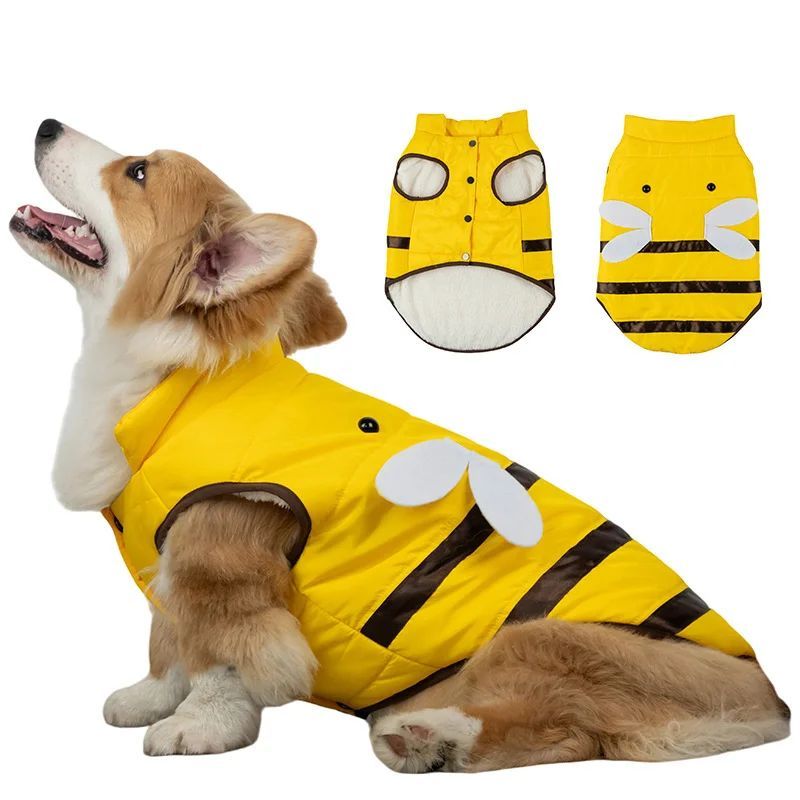 Warmly Dog Coat Cute Bees Pets Costume Outfit Winter Dogs Clothes For Cold Weather Small Medium Large Dogs Jacket - PawGearCo