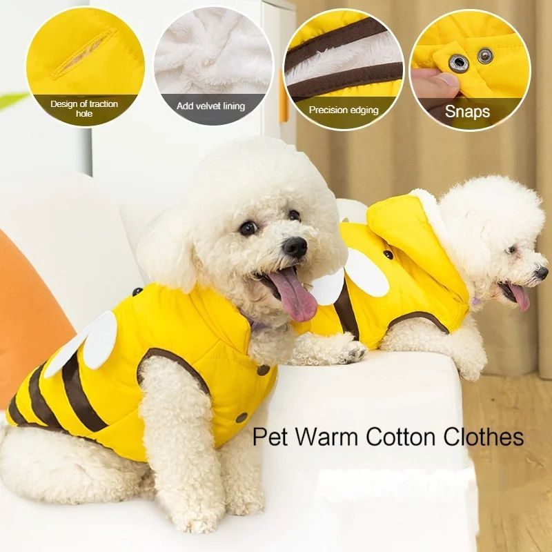 Warmly Dog Coat Cute Bees Pets Costume Outfit Winter Dogs Clothes For Cold Weather Small Medium Large Dogs Jacket - PawGearCo