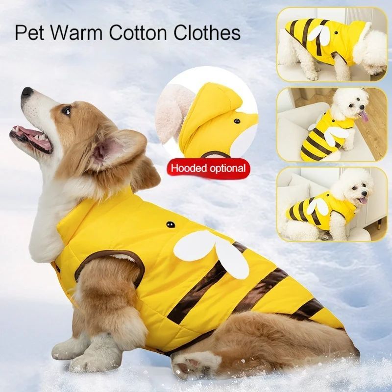 Warmly Dog Coat Cute Bees Pets Costume Outfit Winter Dogs Clothes For Cold Weather Small Medium Large Dogs Jacket - PawGearCo